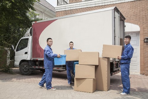 Labeled boxes and luggage prepared for student storage