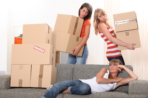 Packed student belongings ready for storage
